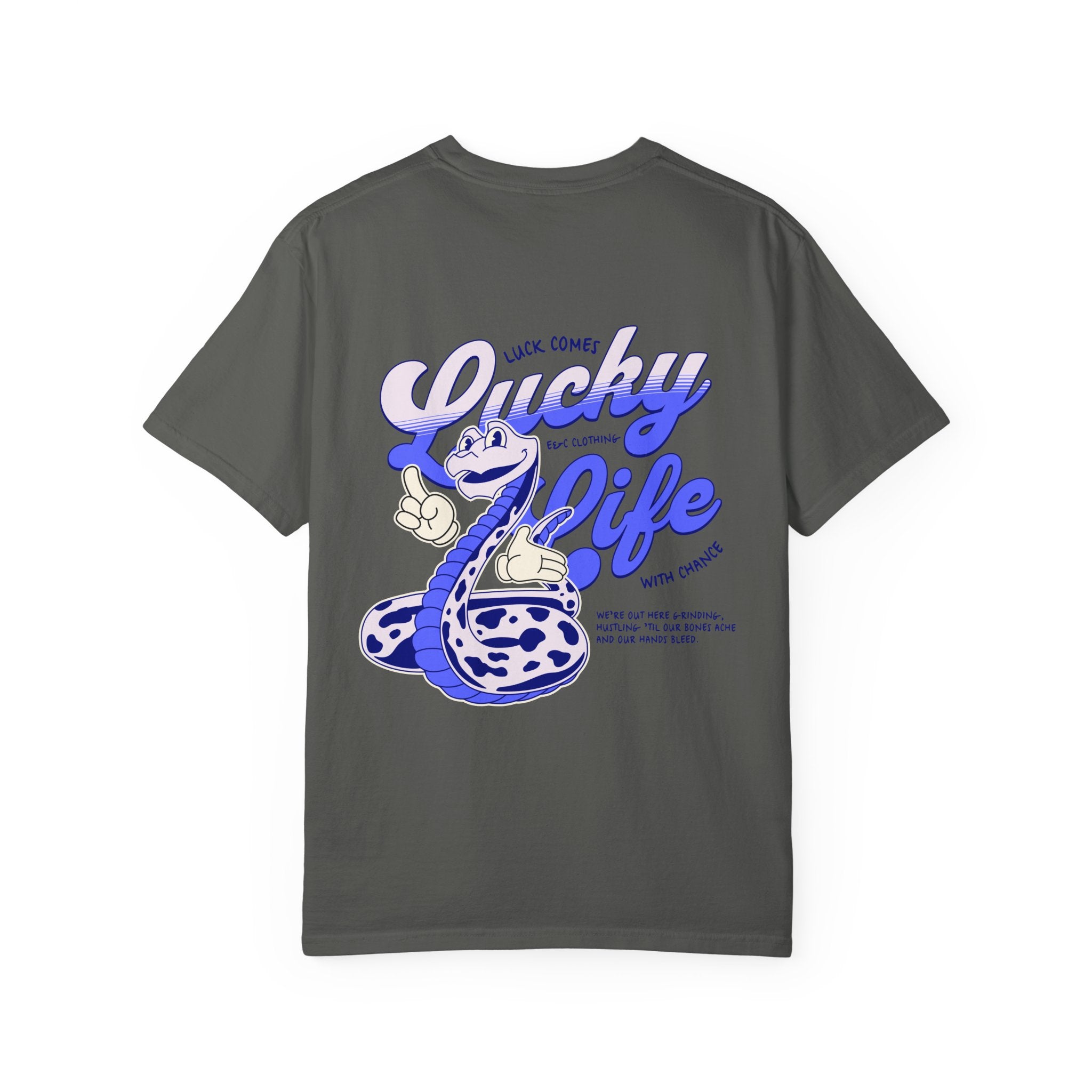 Lucky Life Snake Tee – “Luck Comes with Chance” Graphic Shirt