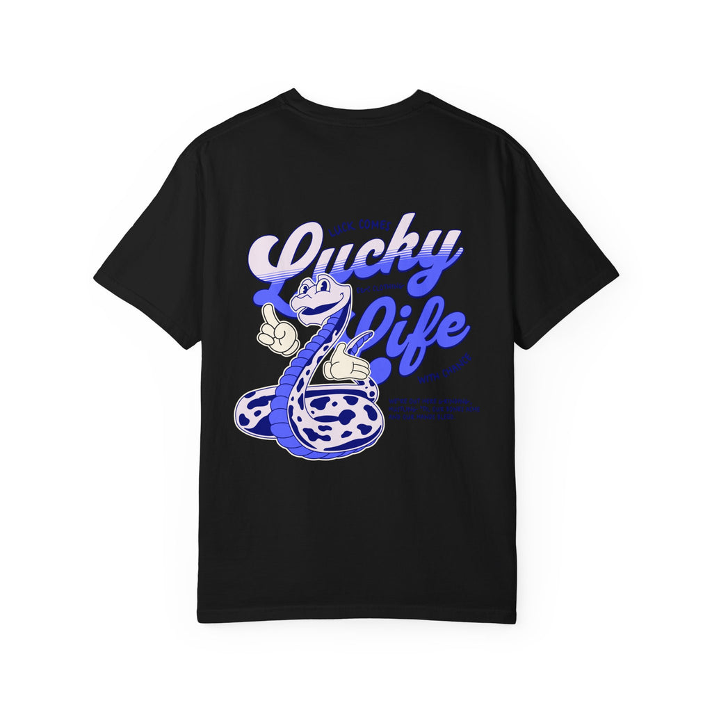 Lucky Life Snake Tee – “Luck Comes with Chance” Graphic Shirt