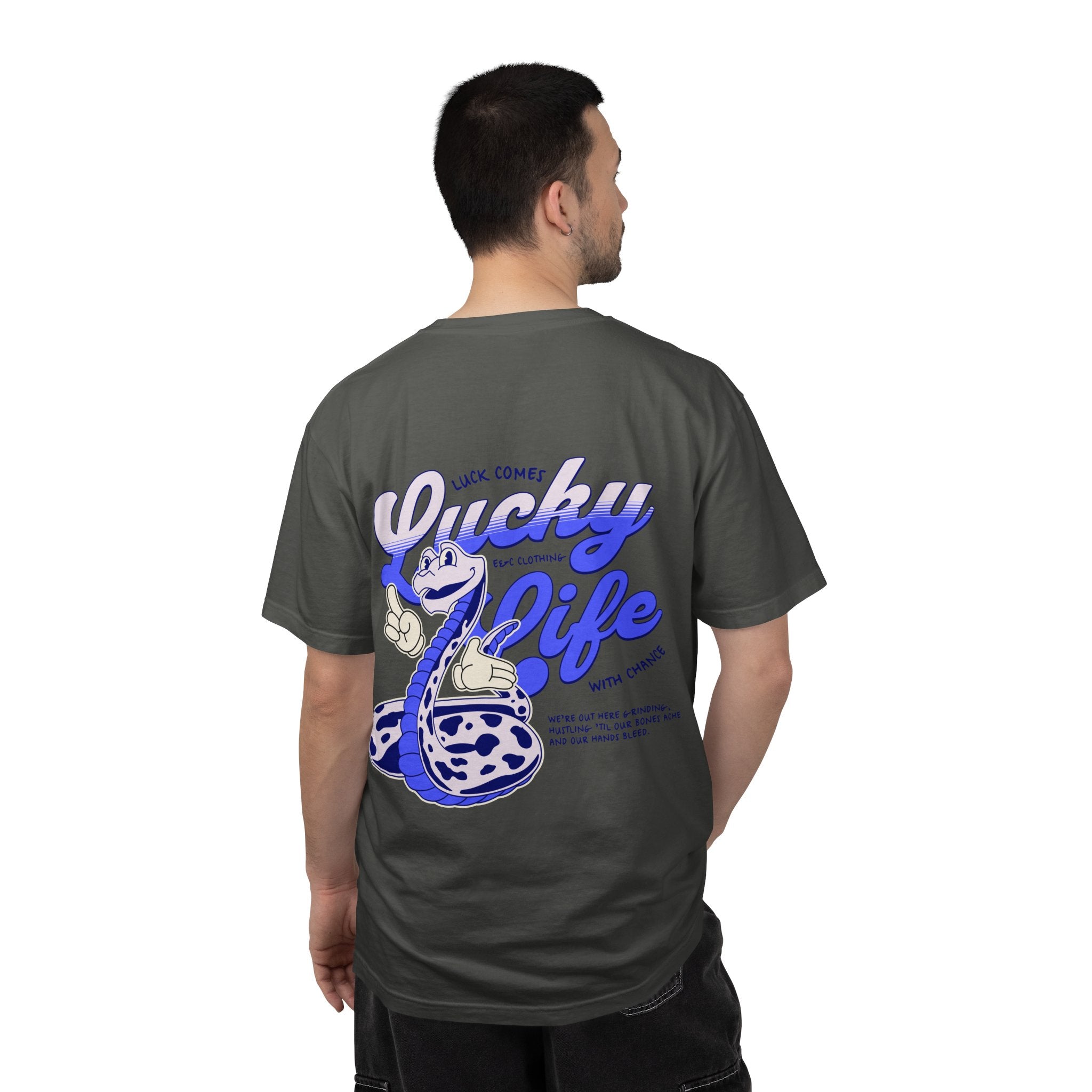 Lucky Life Snake Tee – “Luck Comes with Chance” Graphic Shirt