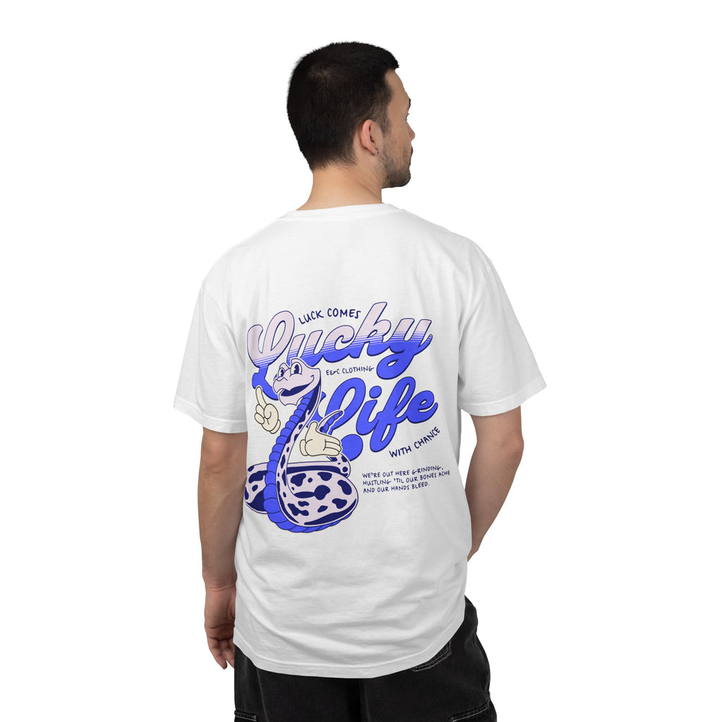 Lucky Life Snake Tee – “Luck Comes with Chance” Graphic Shirt