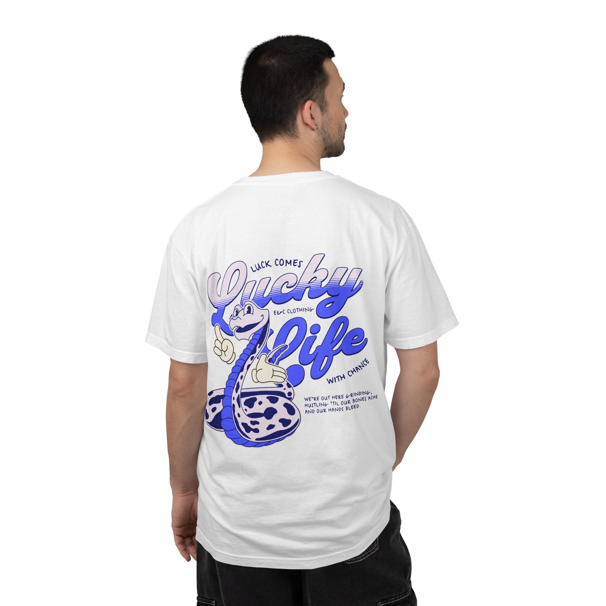 Lucky Life Snake Tee – “Luck Comes with Chance” Graphic Shirt