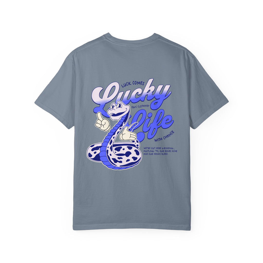 Lucky Life Snake Tee – “Luck Comes with Chance” Graphic Shirt
