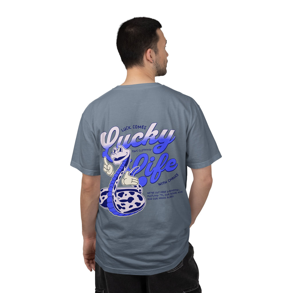Lucky Life Snake Tee – “Luck Comes with Chance” Graphic Shirt